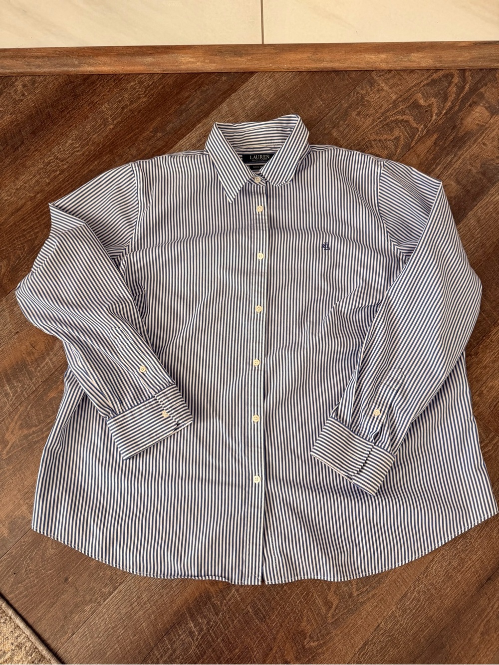 Lauren Ralph Lauren Navy & White Stripe Women’s Button-Down Shirt - size 1X